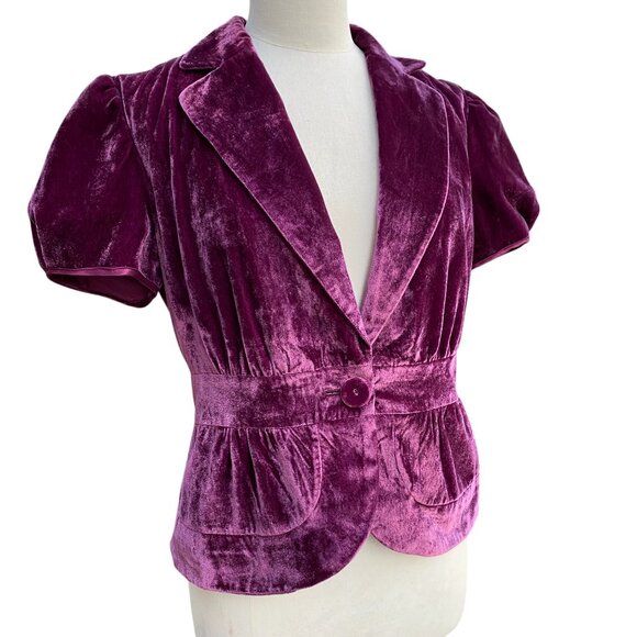 Work to Weekend Velvet Puff Short Sleeve Blazer Purple Dark Fairy Grunge 80s-10 - Picture 6 of 15